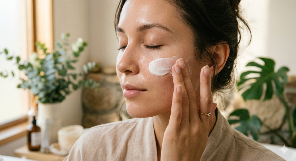 A person applying a rich moisturising cream as part of a professional dry skin therapy to restore hydration.