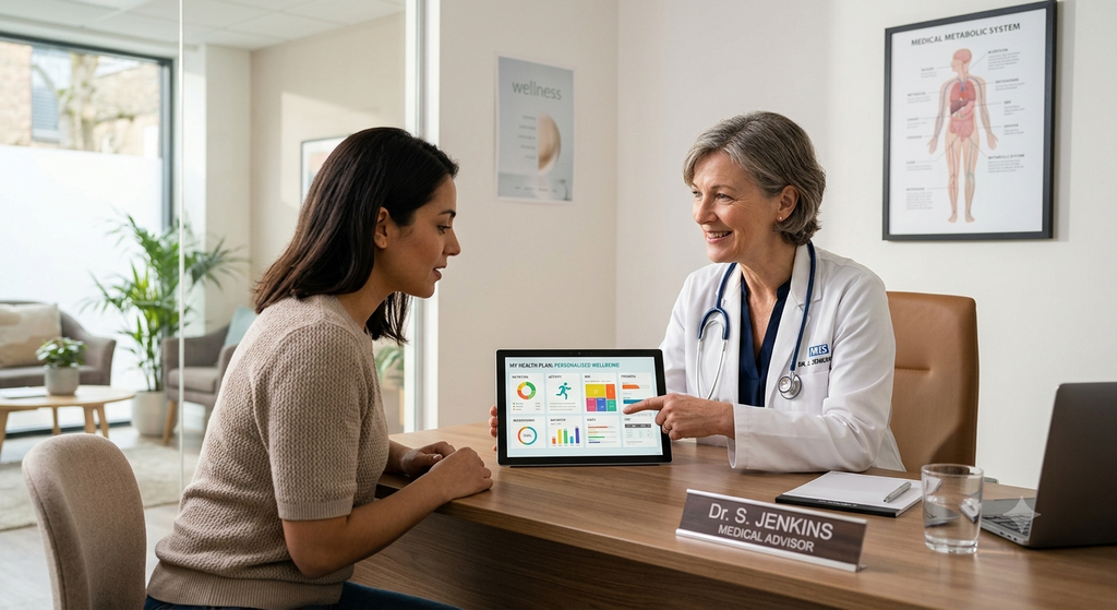 A friendly doctor discusses personalized health options with a patient, highlighting a medically supervised approach to choosing the right weight management path.